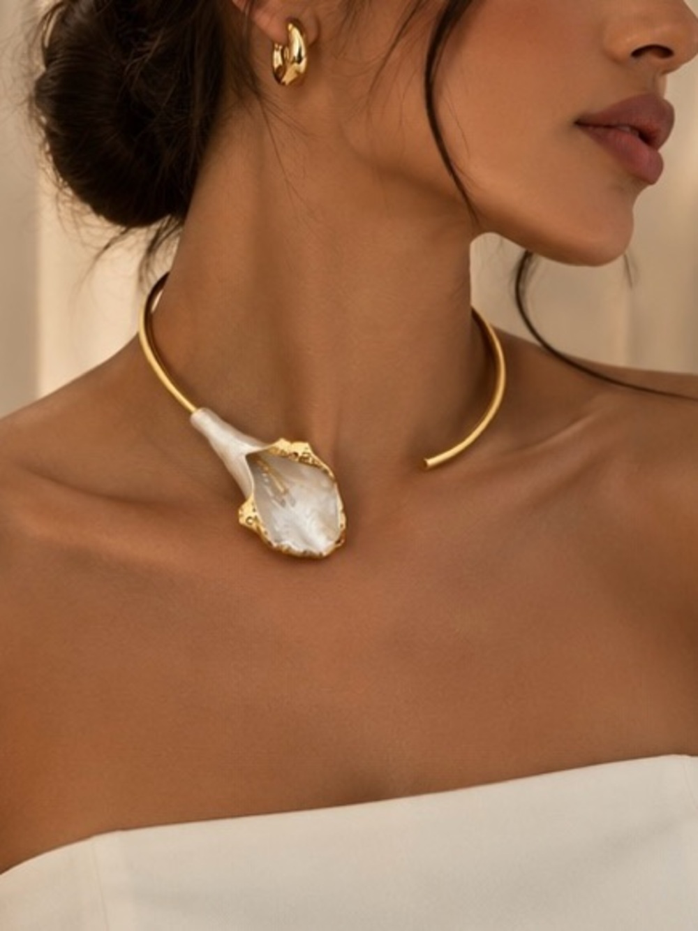 Sculptural Calla Lily Gold Collar Necklace
